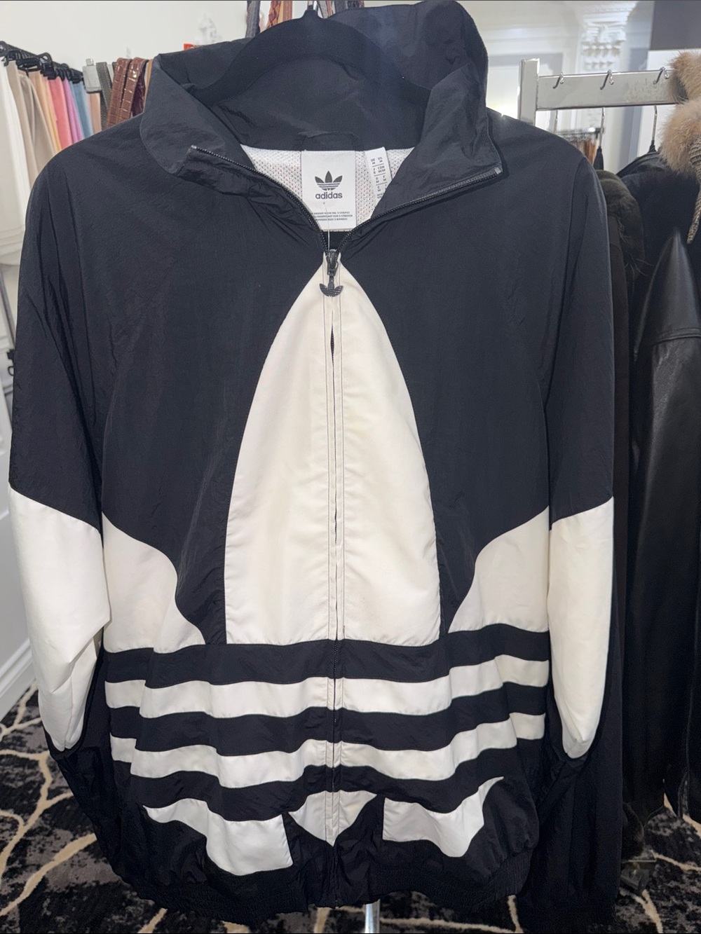 adidas Black and White Colorblock Windbreaker Jacket